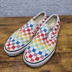 Vans Slip On Rainbow Checkerboard Skate Shoes Mens US 8.5 Womens US 10
